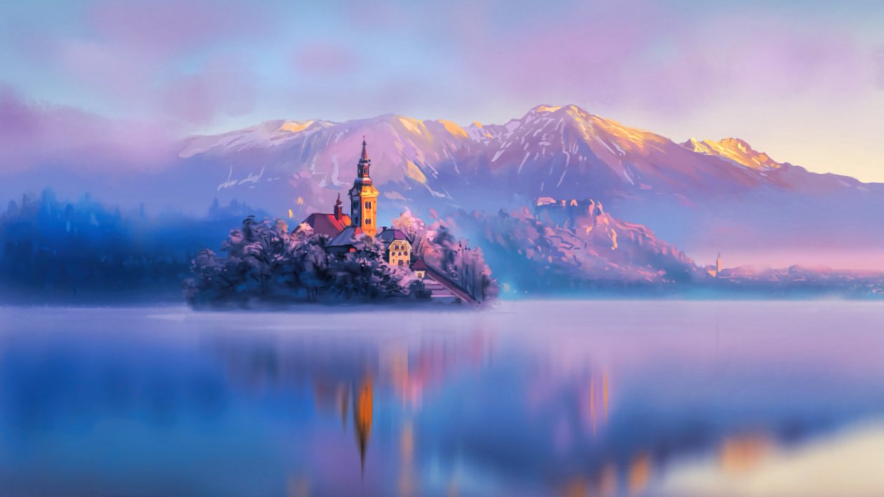 Digital artist Land Water Mountains Lake Slovenia