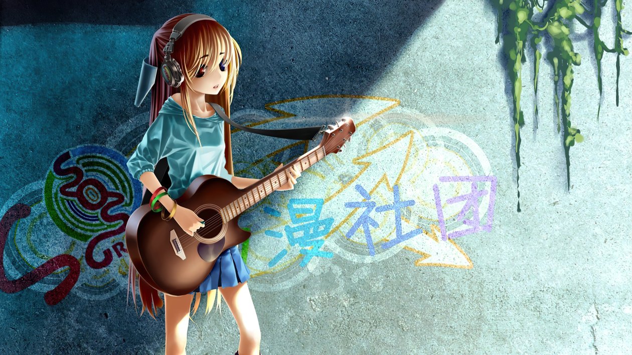 Anime Girl Guitar Grafitti 4k