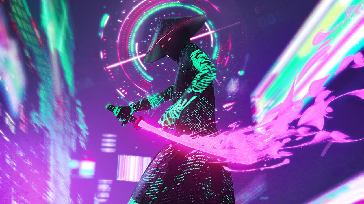 Cyberpunk Neon With Sword 4k