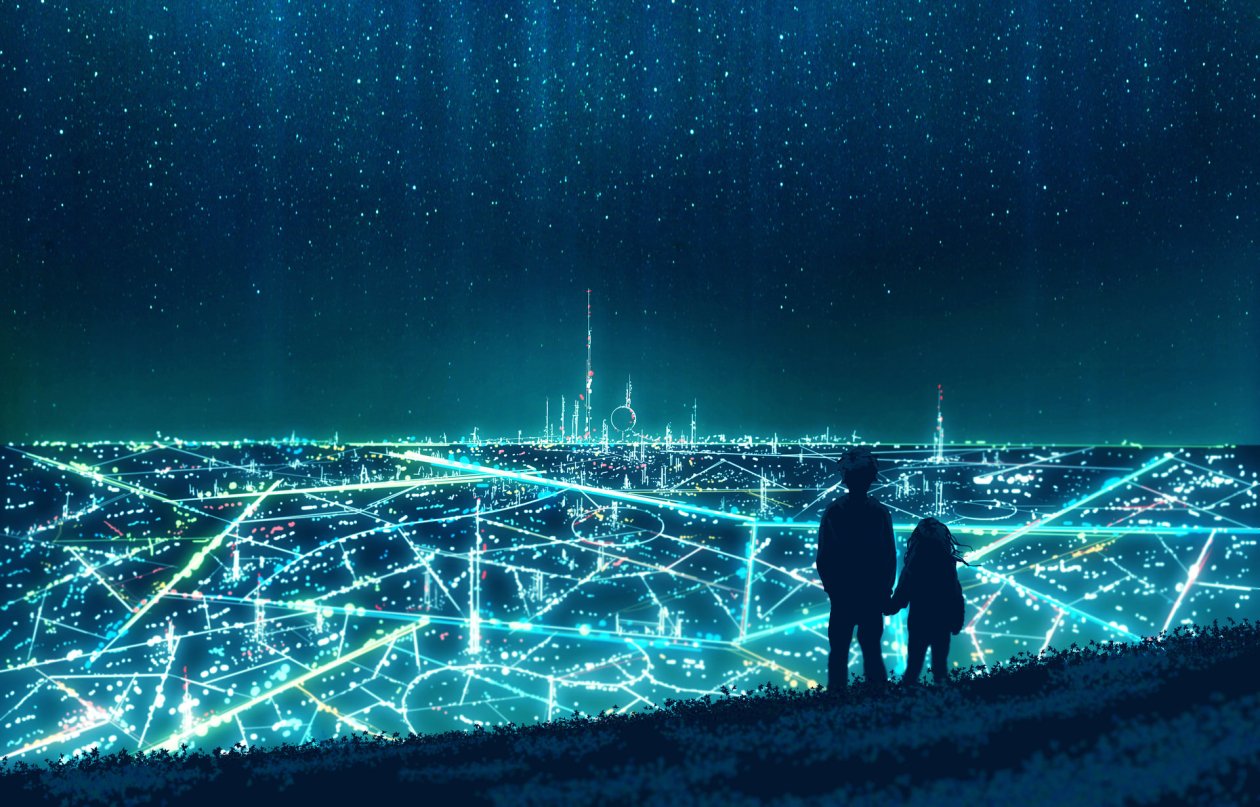 Silhouette City Two Kids Artwork