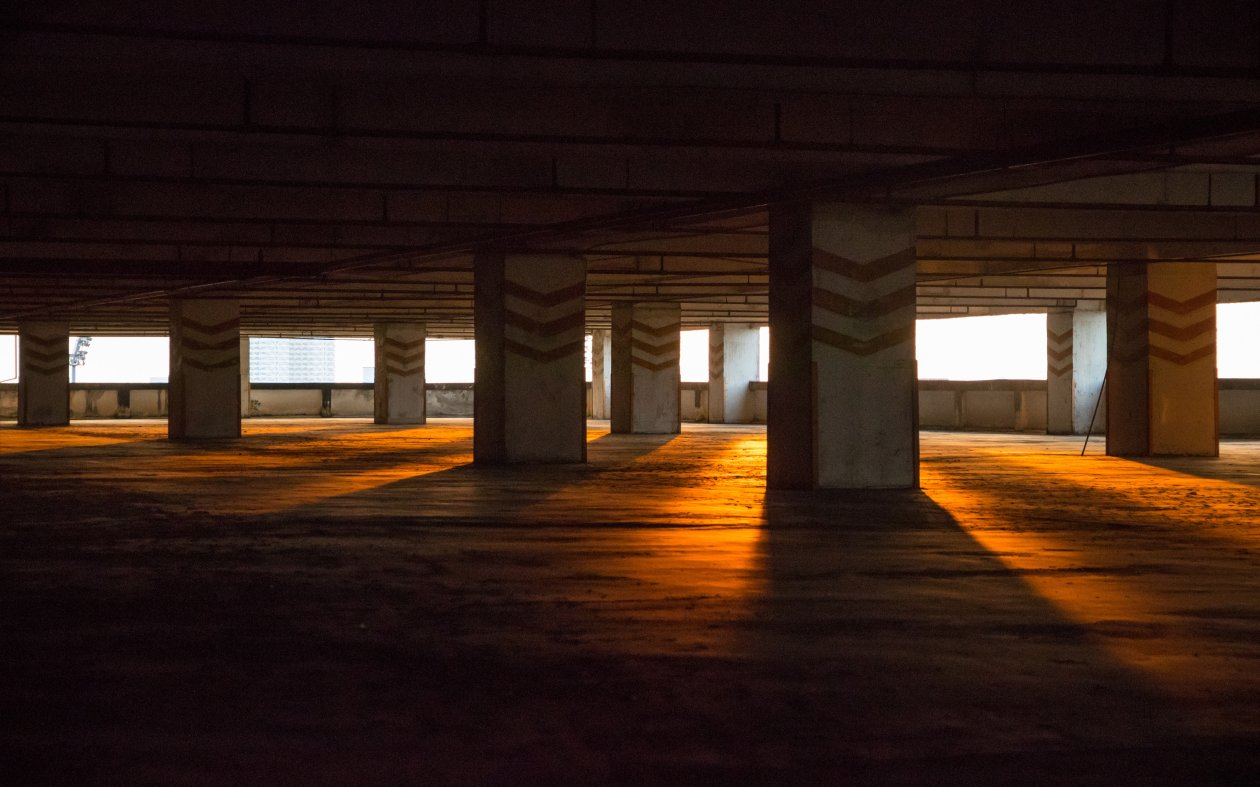 Parking Lot Empty Silent Morning Sunbeams