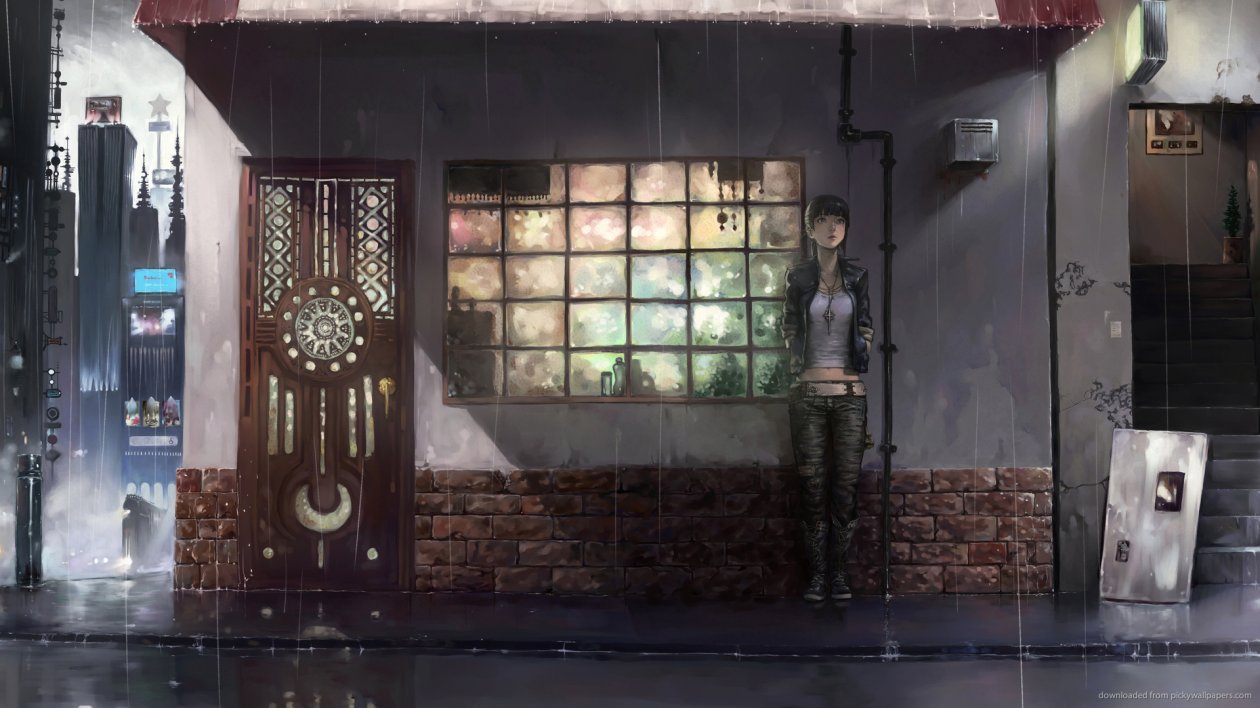 Anime Girl Standing In Rain