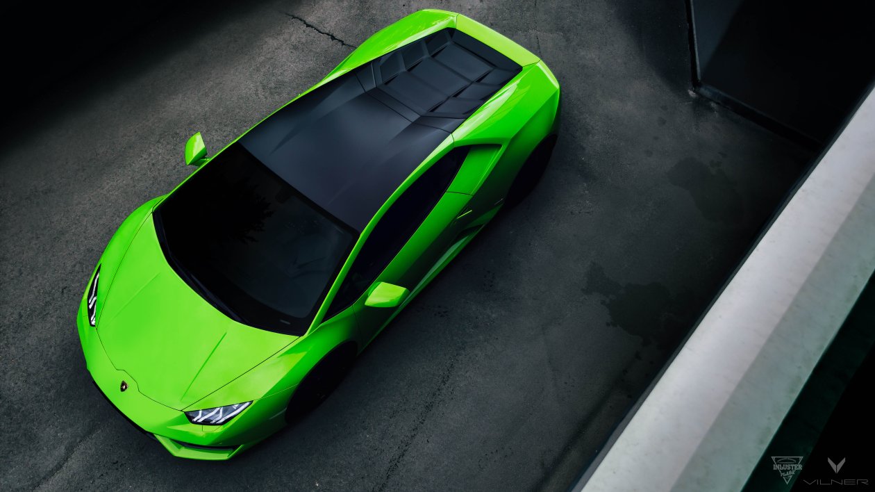 Green Lamborghini Huracan Upper View 5k