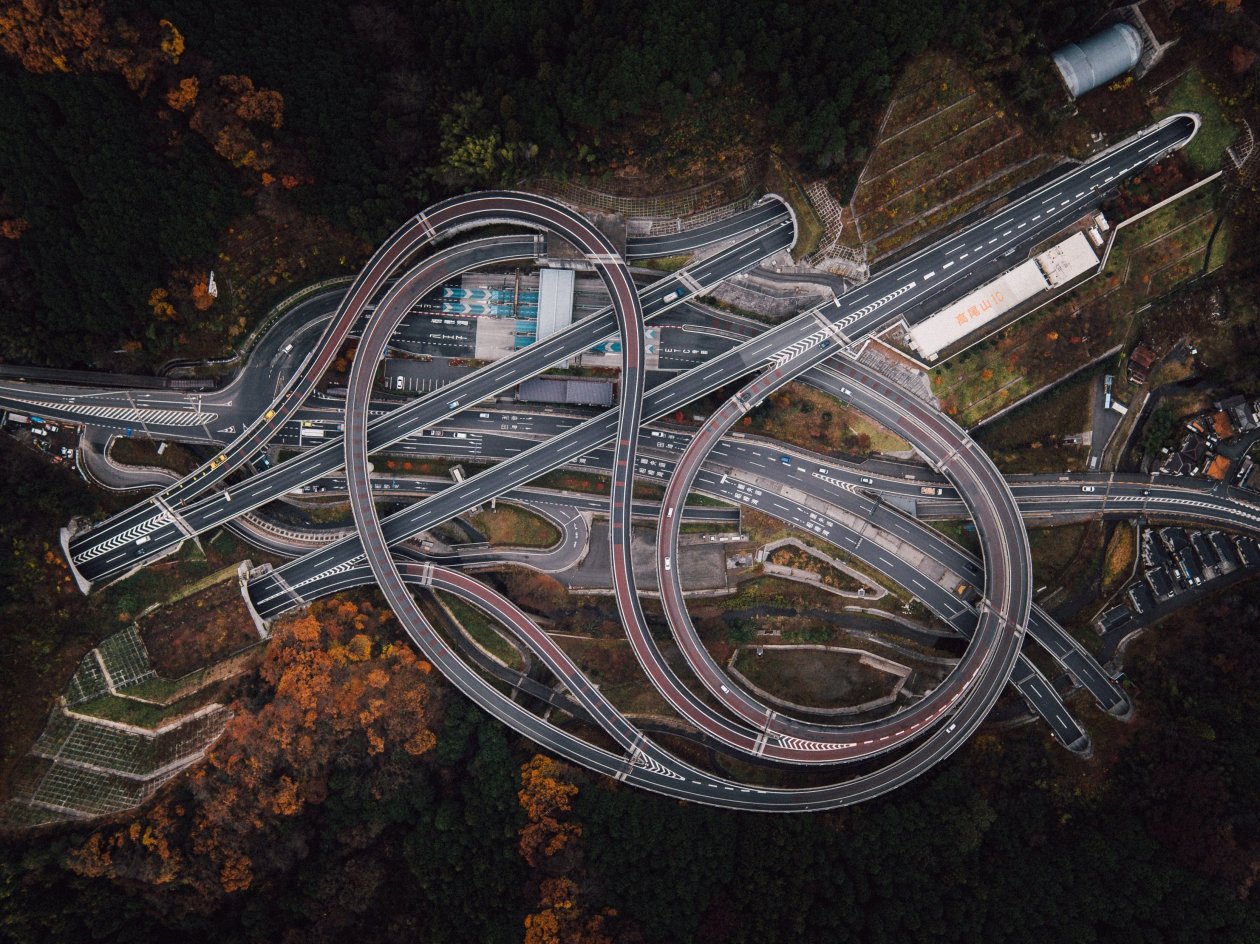 Crossroads Highway Road Aerial View 4k