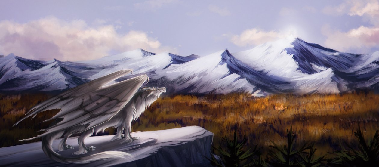 Dragon Feral Landscape Fantasy Mountain Art 5k