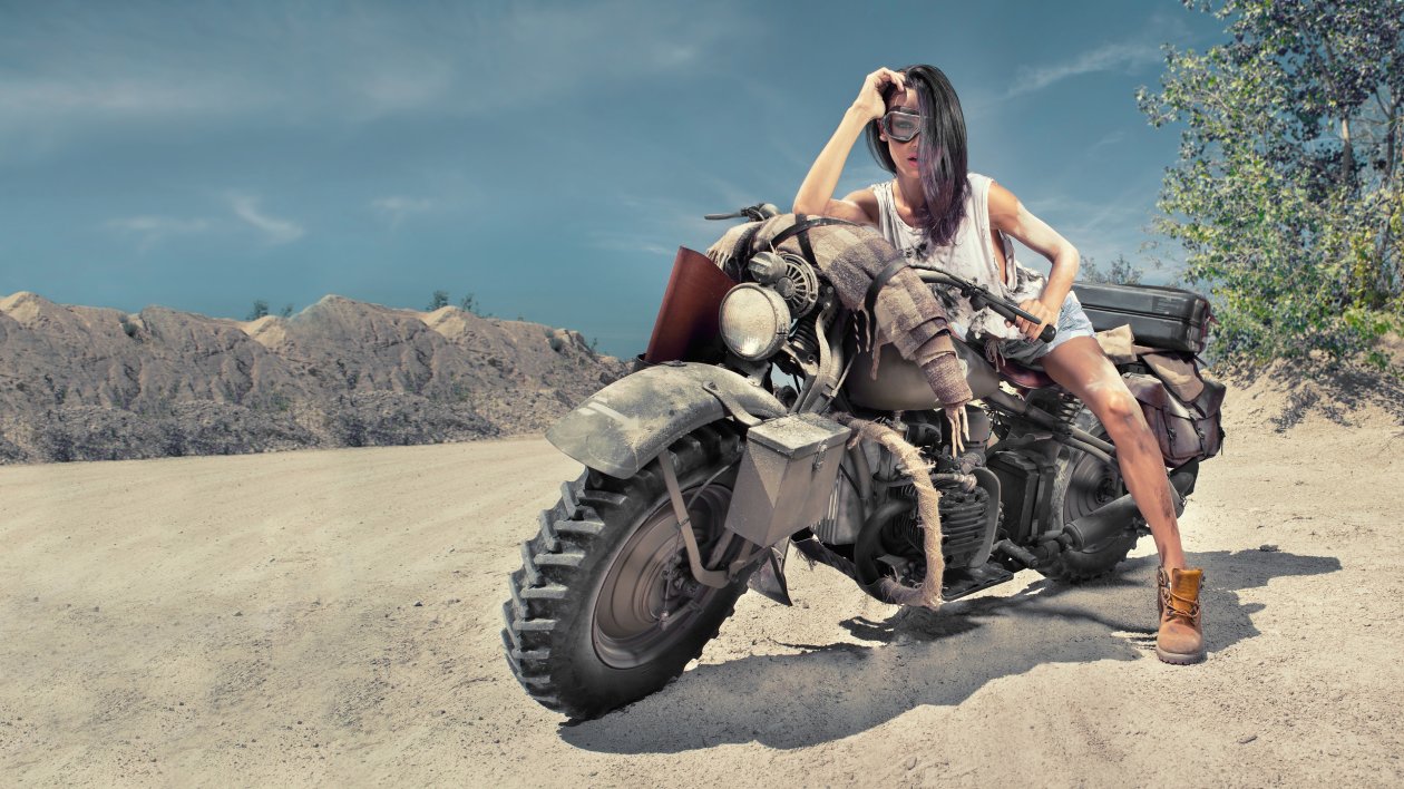 Girl On Desert Offroad Bike
