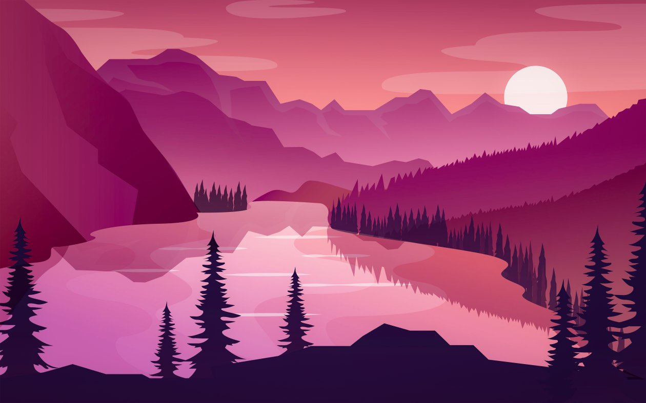 Flat Minimal Morning Landscape Lake 5k