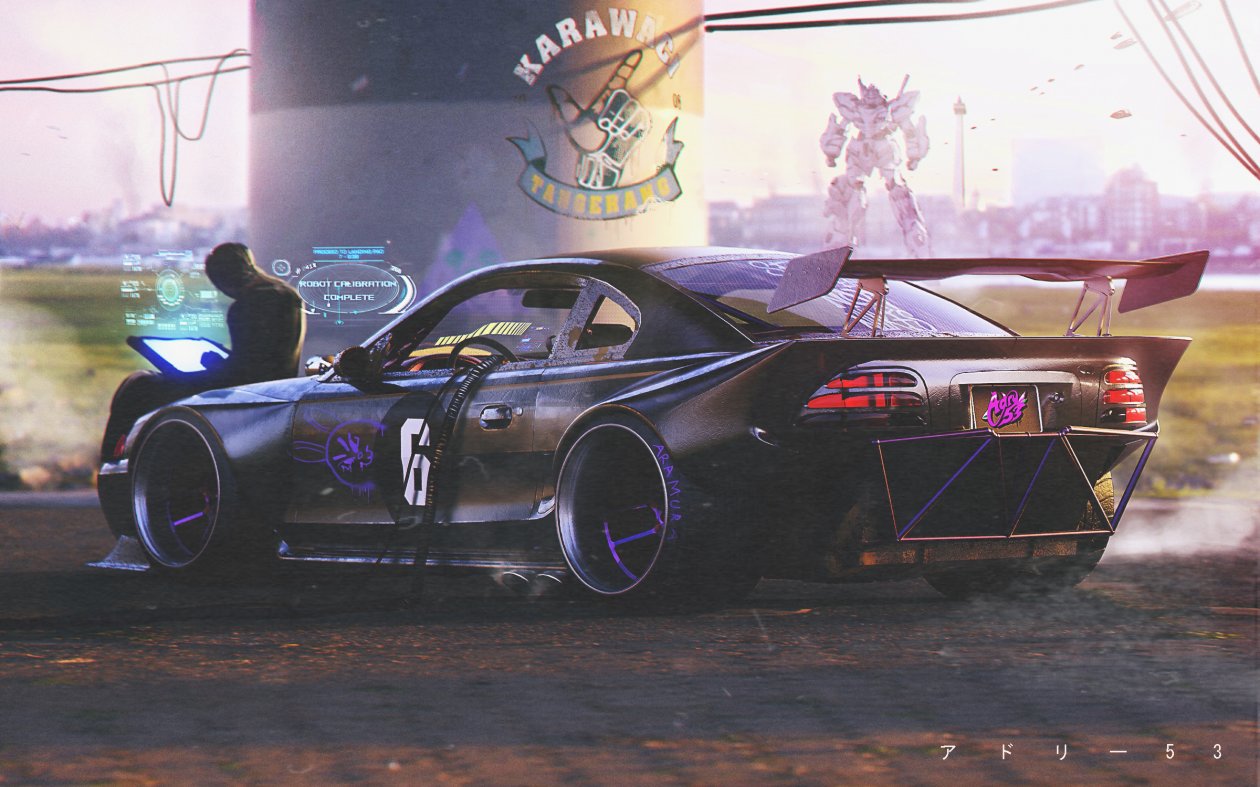 Cyberpunk Neon Retro Hacker Car