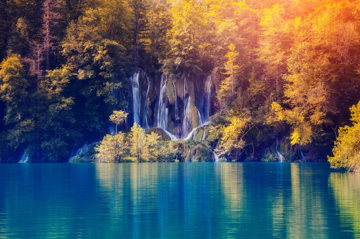 Fall Foliage Lake Nature Waterfall