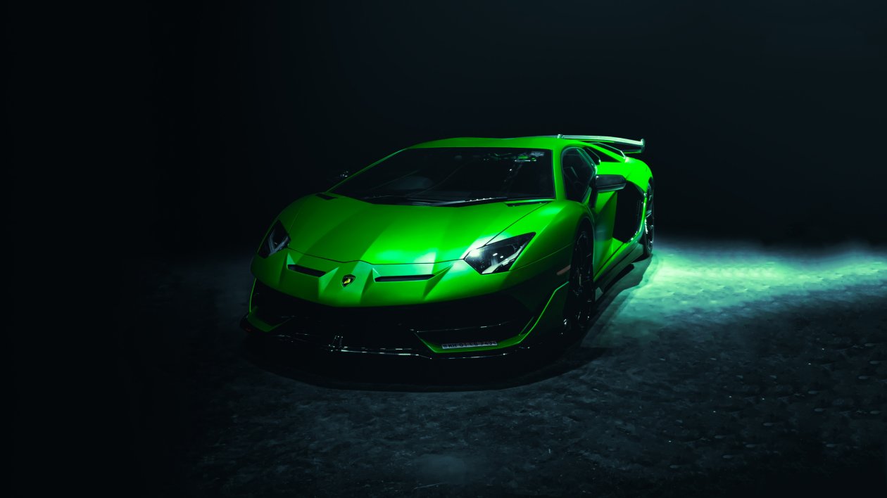 Green Lamborghini Aventardor SVJ 4k