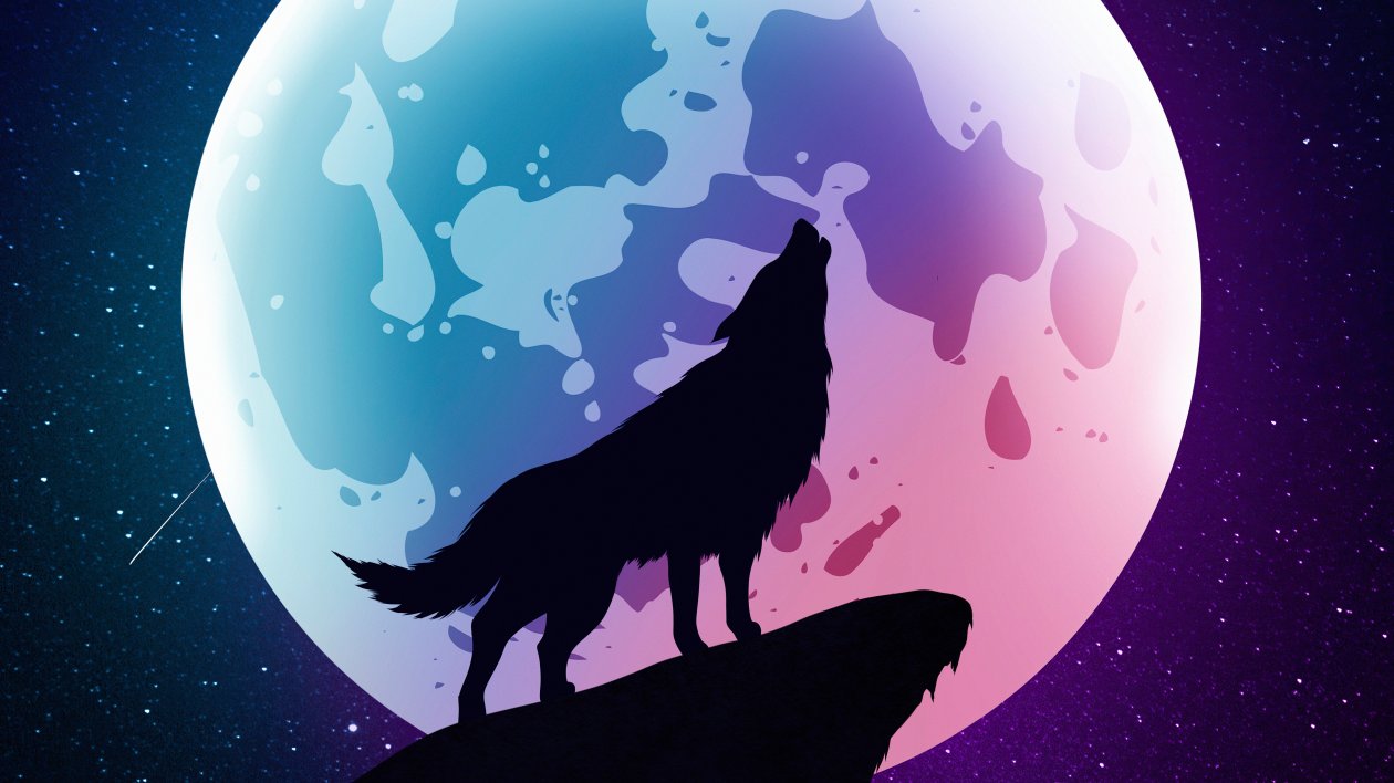 Wolf Howling Moon Night Minimal 5k