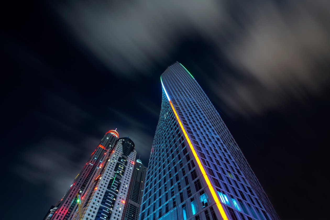 Buildings Skyscraper Dubai Nights 8k