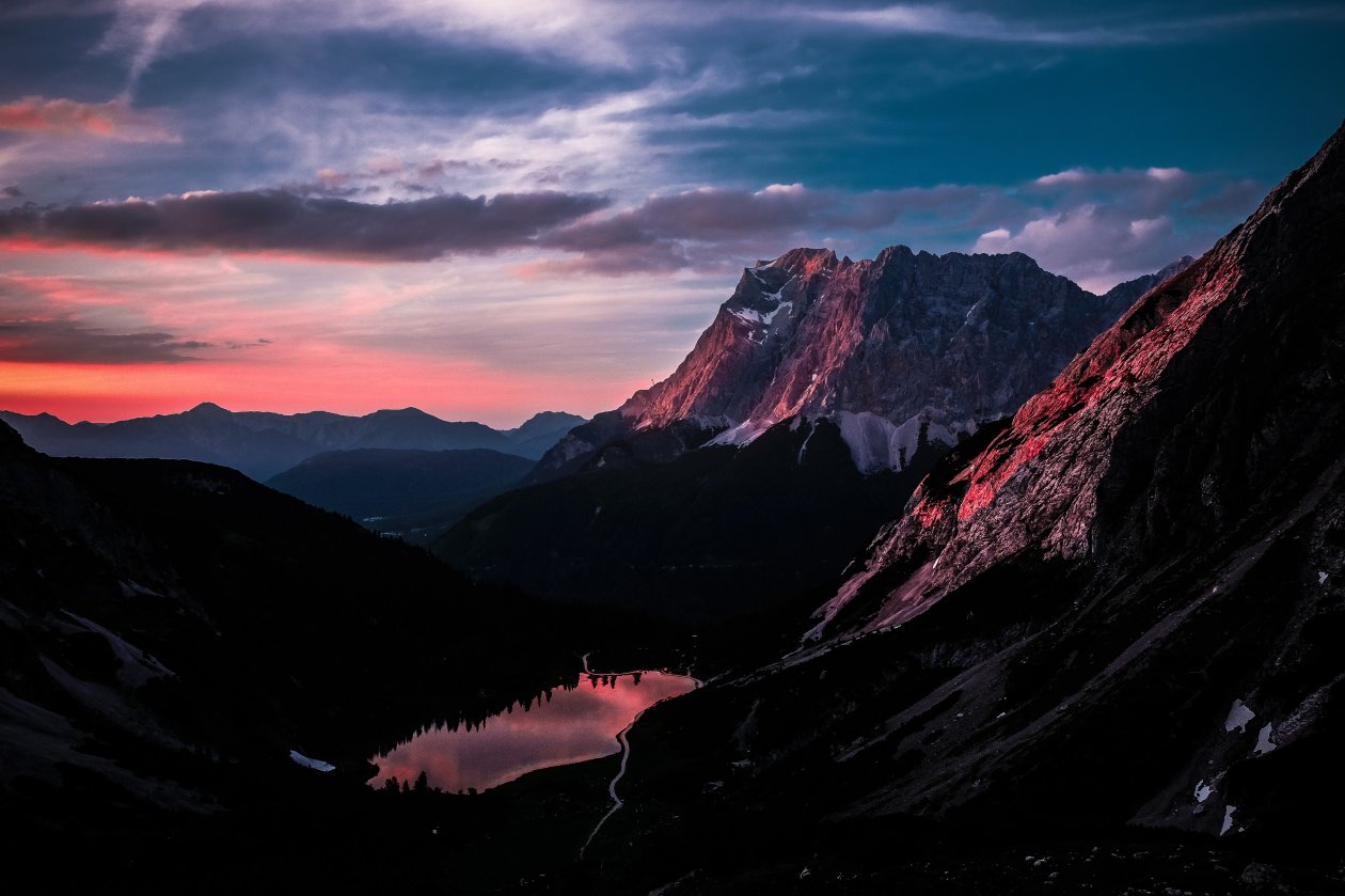 Long Mountain Ranges Landscape Orange Dark Sky 5k