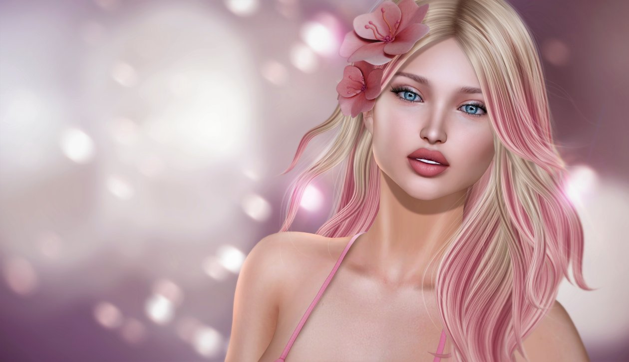 Pink Fantasy Blonde Girl Flower Artwork 5k