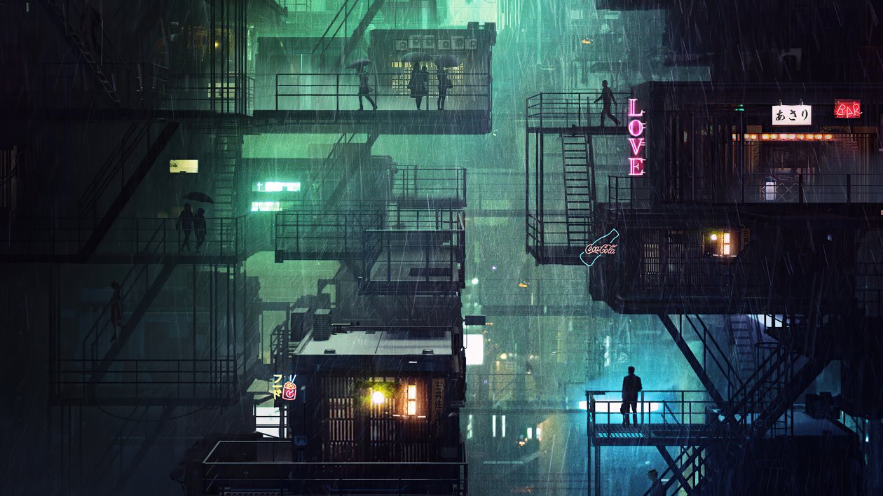 City Neon Rain 4k