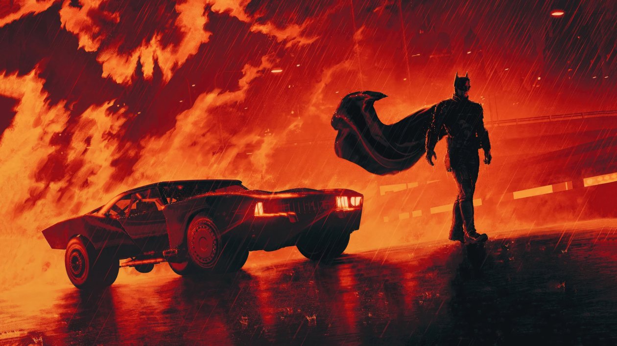 The Batman Walking With Batmobile