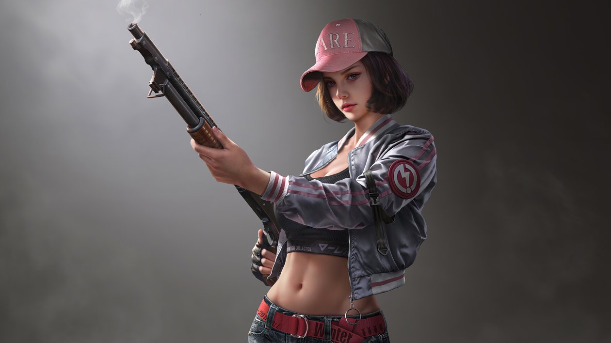 Cute Girl Wearing Cap With Gun