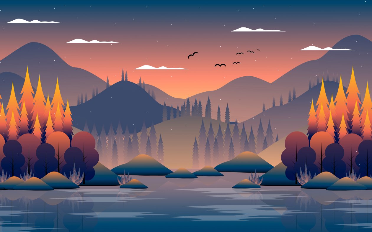 Mountains Birds Tree Minimal 5k