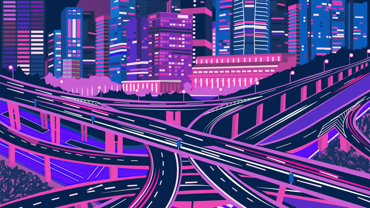Purple Noen Citycsape 4k
