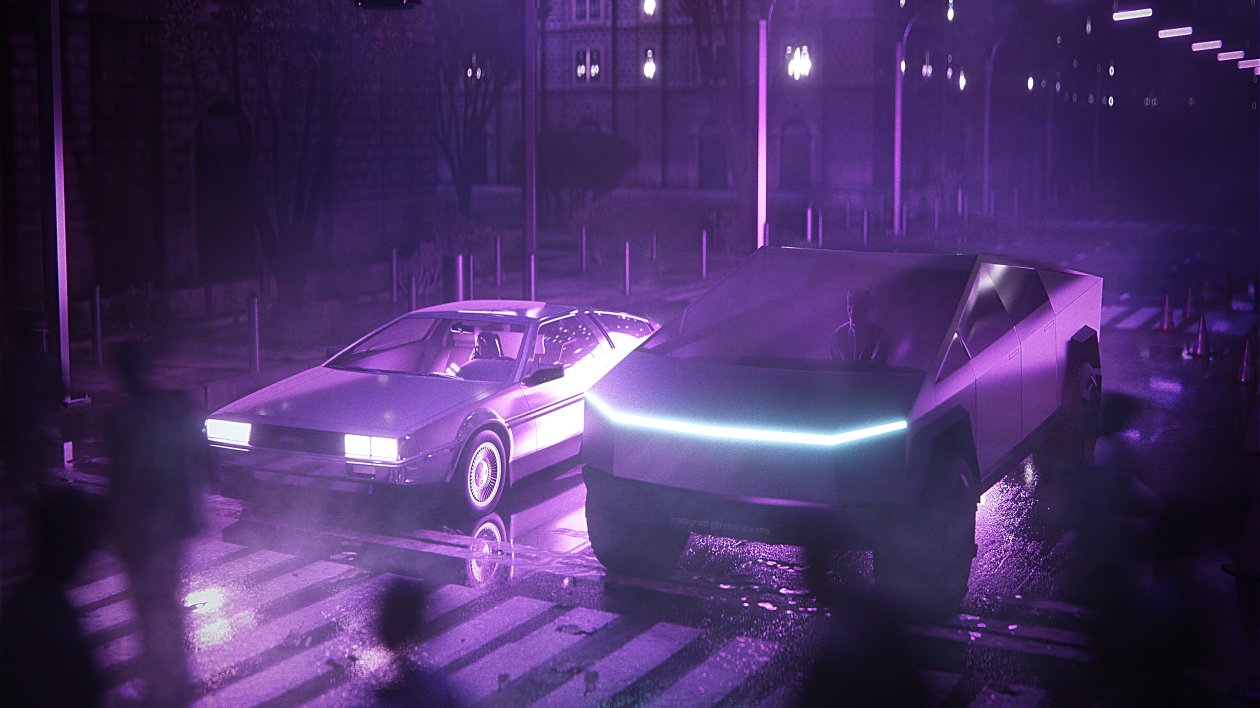 Tesla Cybertruck And Delorean Synthwave 4k