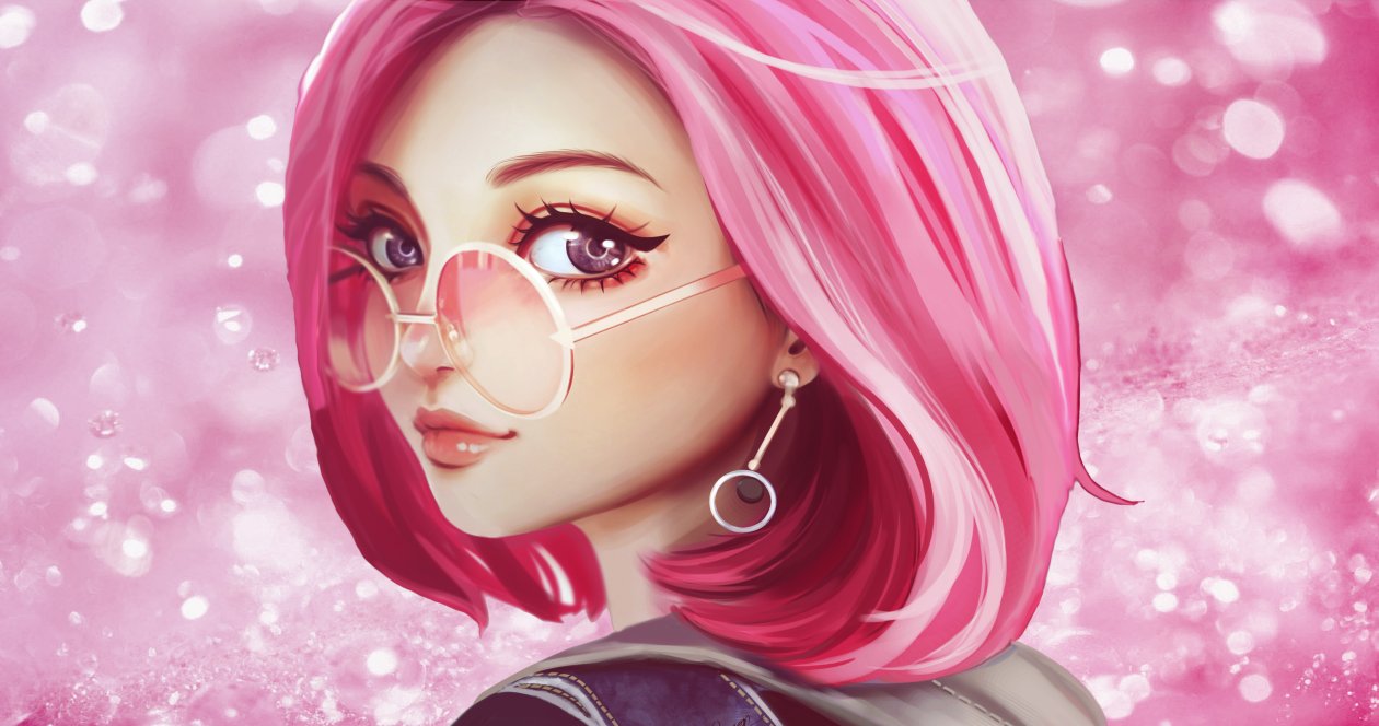 Pink Hair Sun Glasses Fantasy Girl 8k