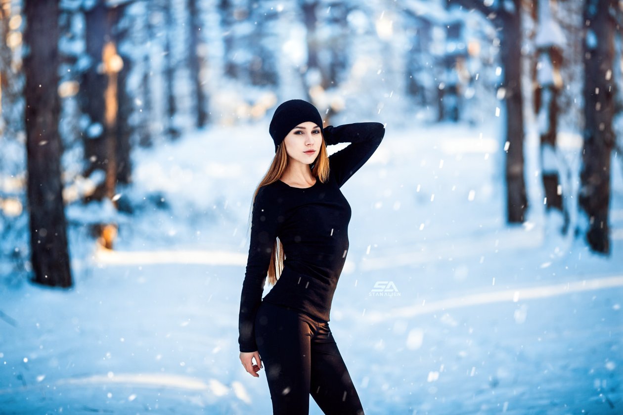 Woman At Outdoors Snow
