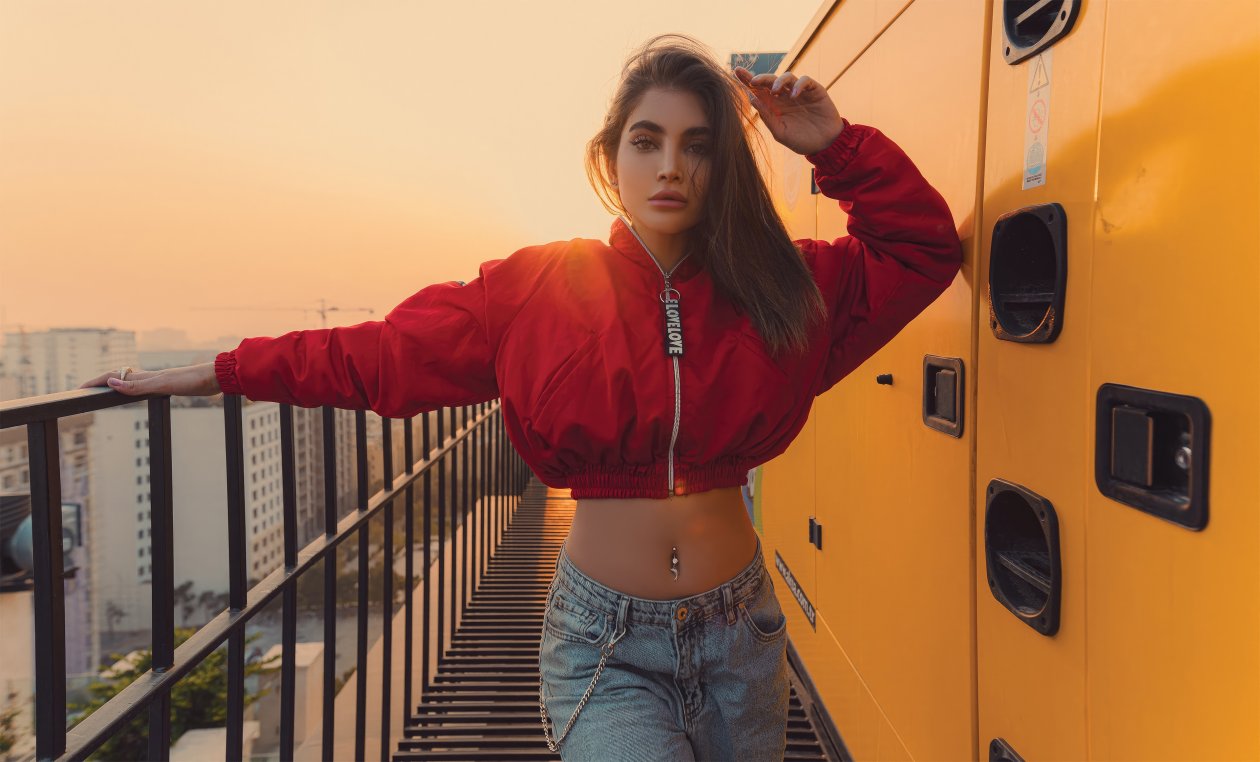 Women In Red Zip Up Jacket