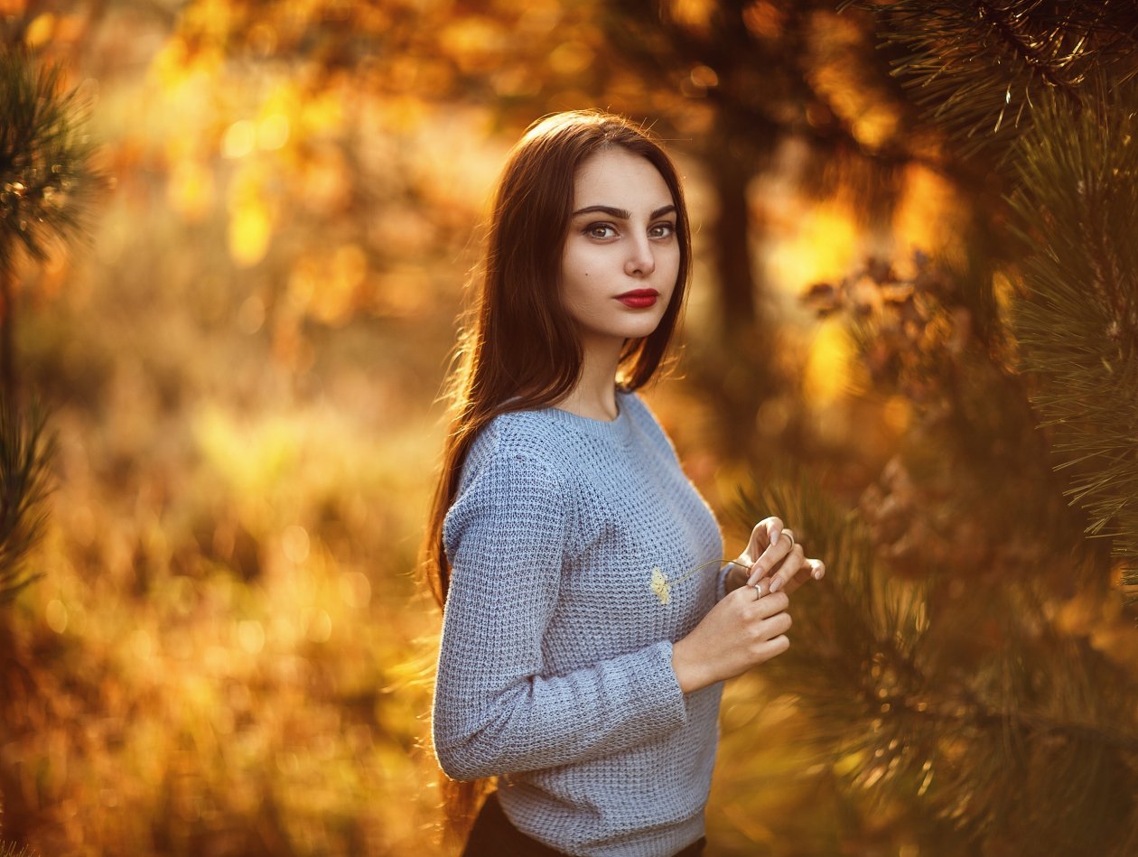 Long Hair Model Forest Looking At Viewer