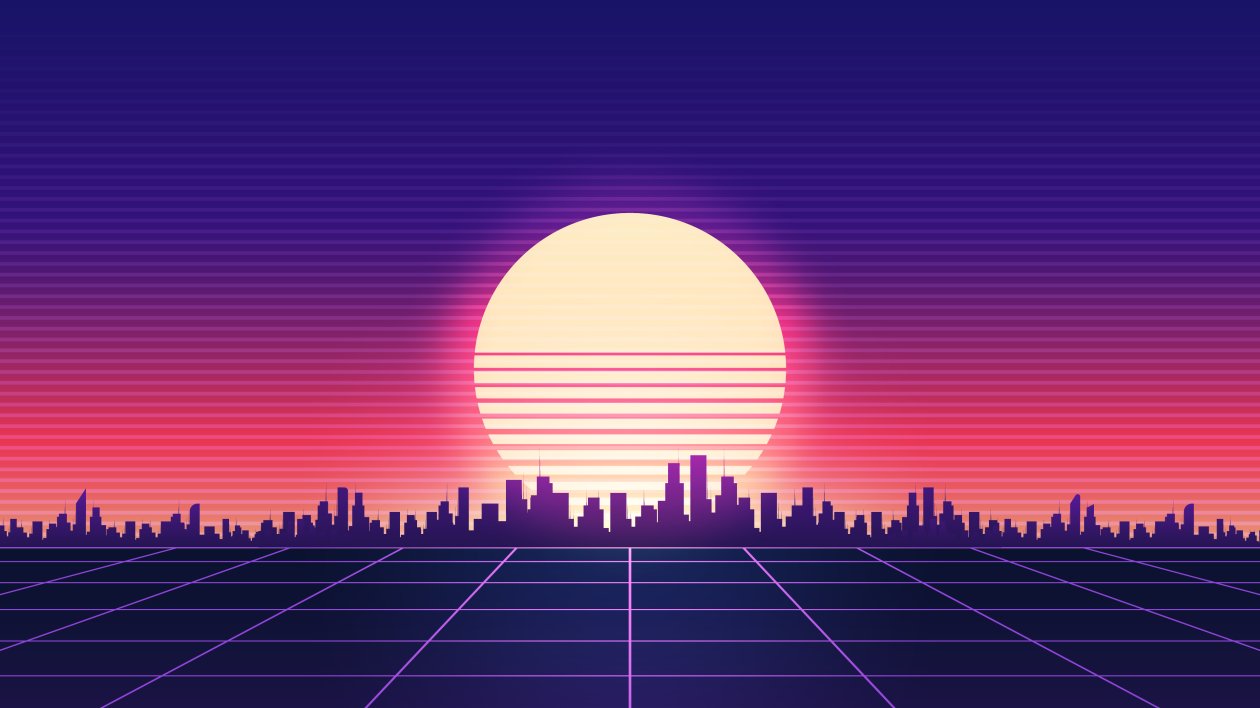 Retrowave City Sunrise Grid 4k