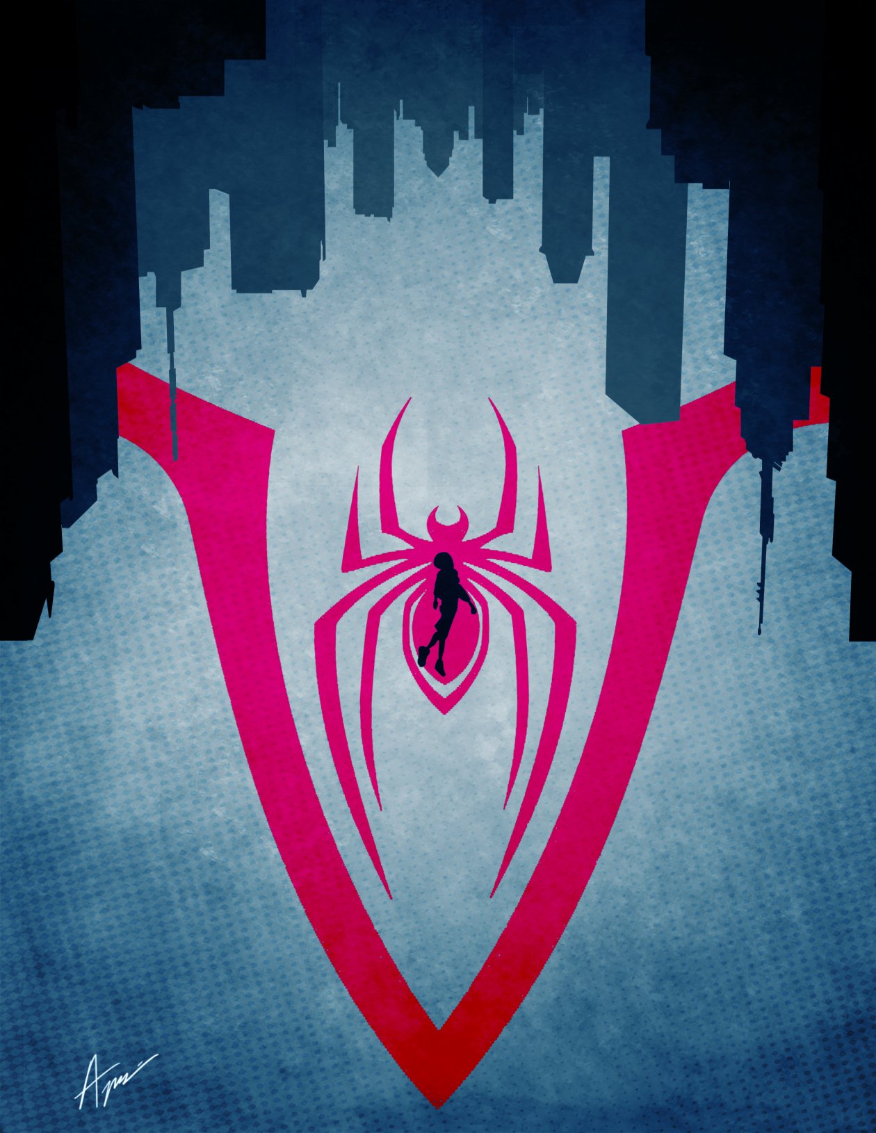 Spiderman Into The Spiderverse Illustrated Poster