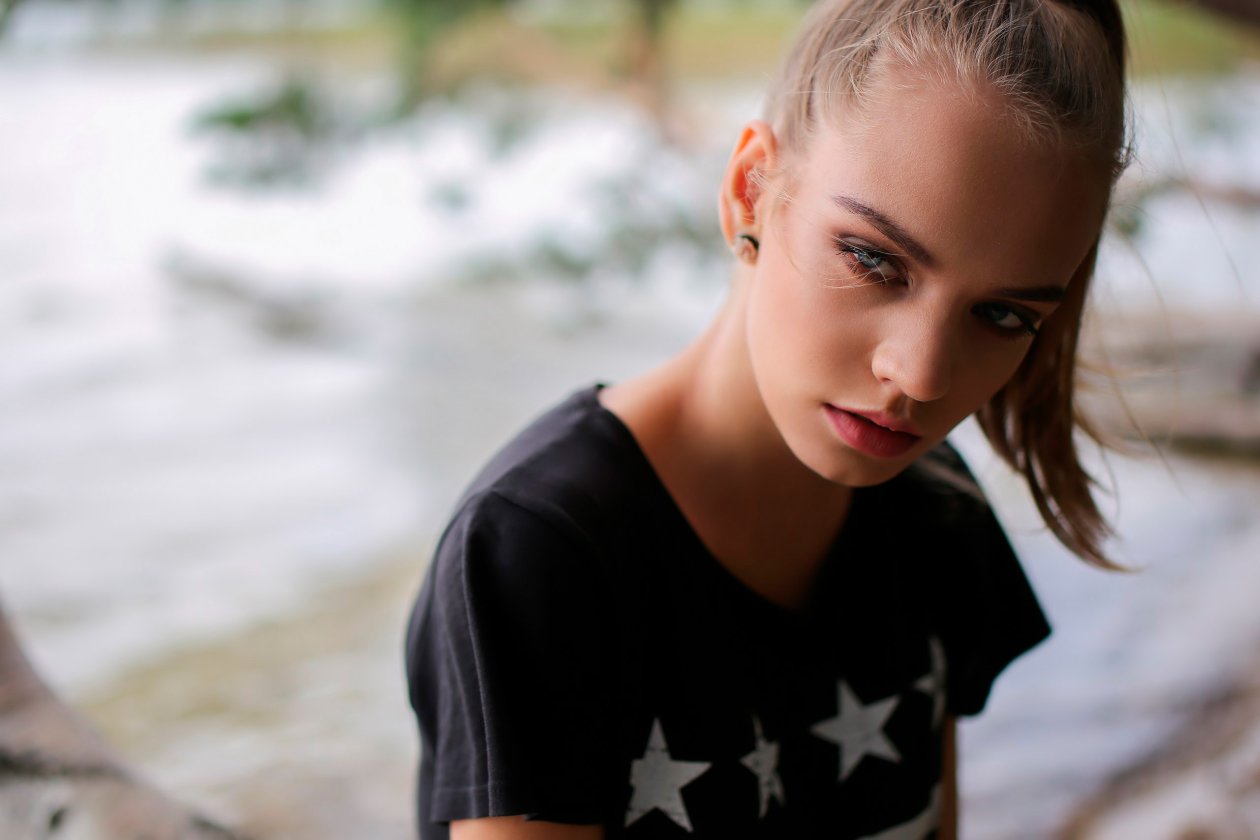 Blue Eyes Blonde Girl Hair In Face