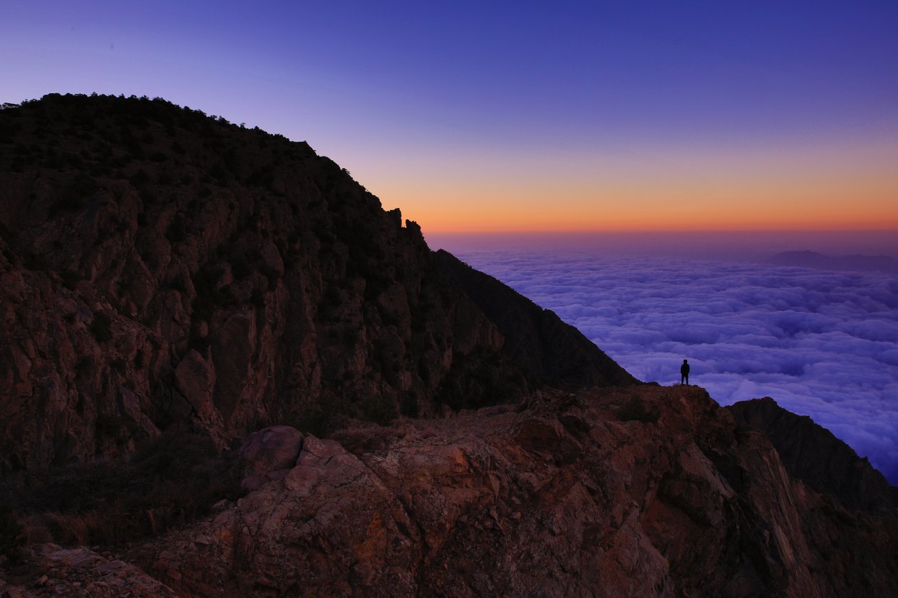Sky Mountains Standing Silhouette