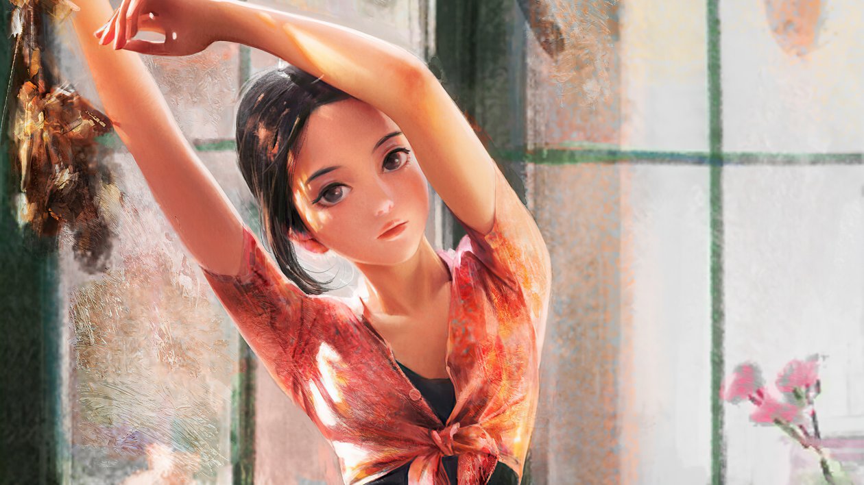 Anime Girl Dark Hairs Sitting Window Side 5k