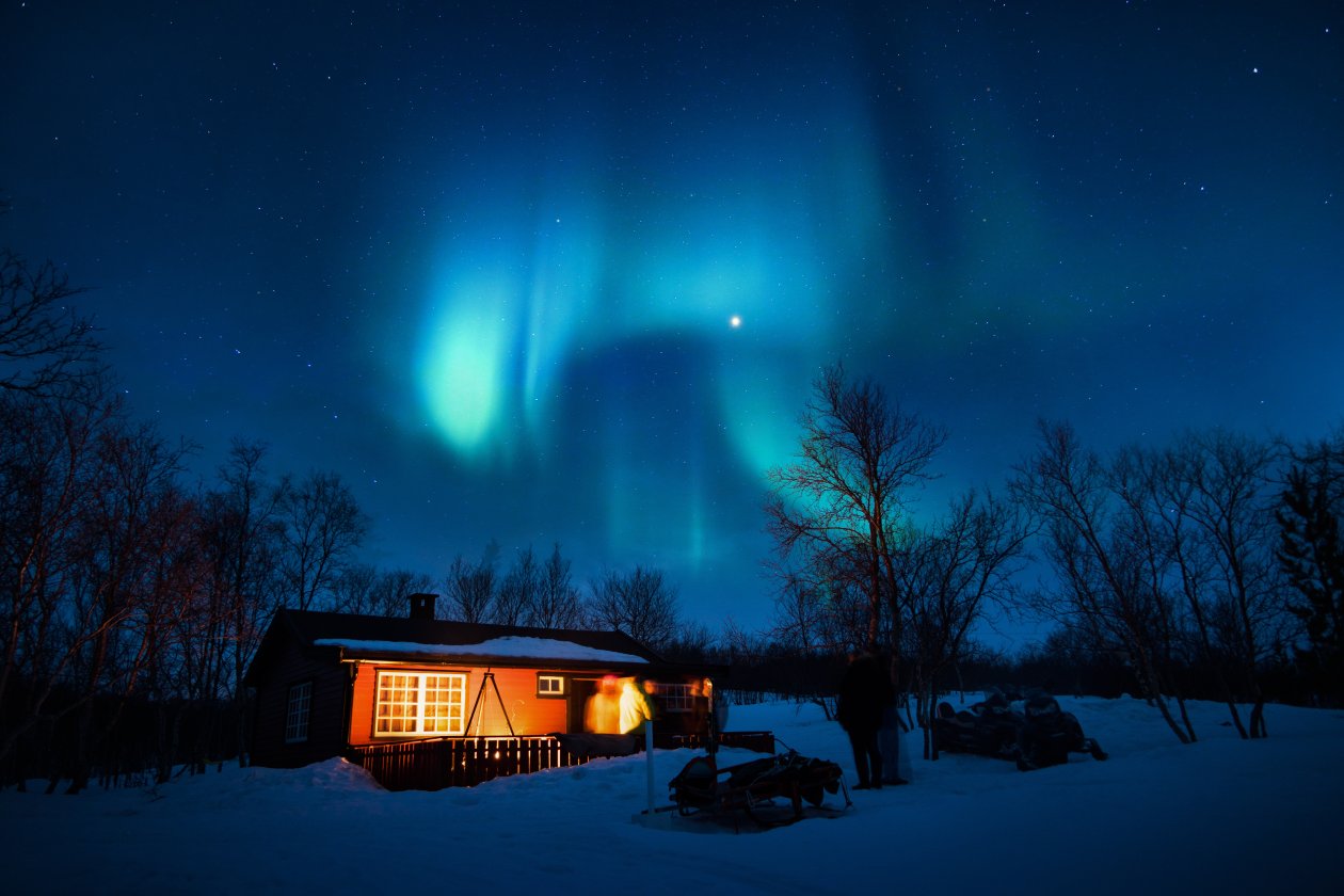 House Under Aurora Northern Lights