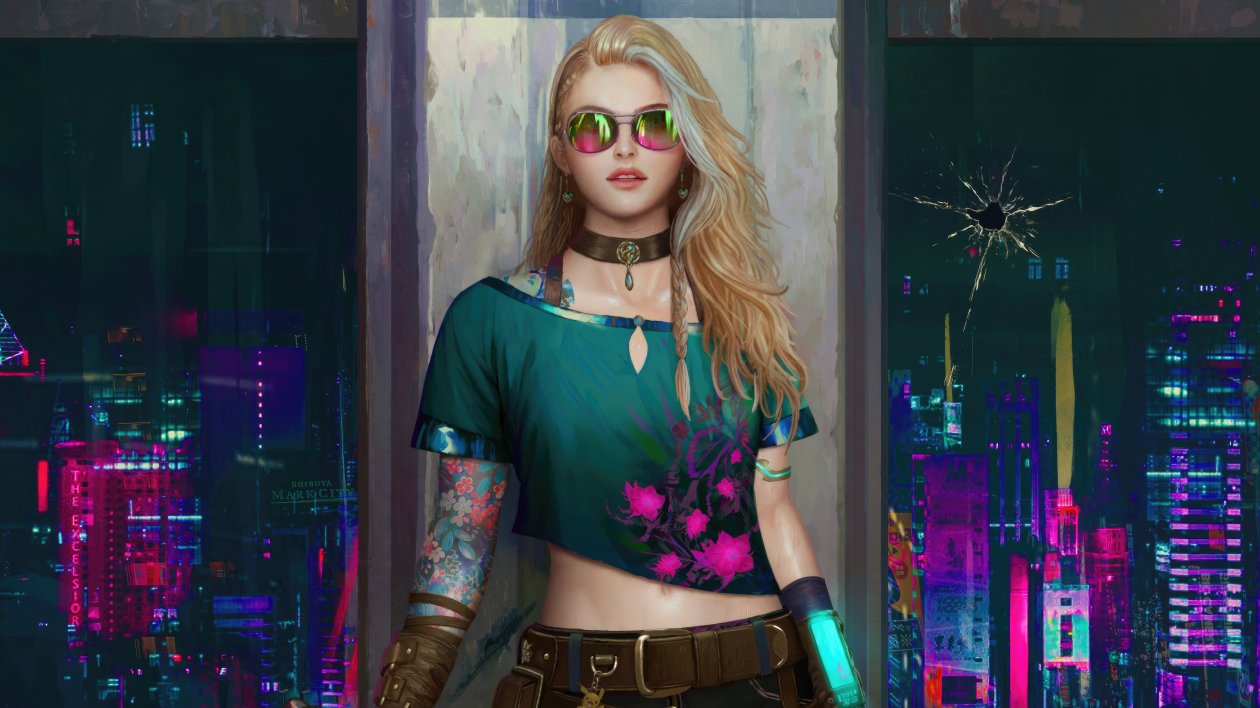 Blonde Girl In City Lights Cyberpunk