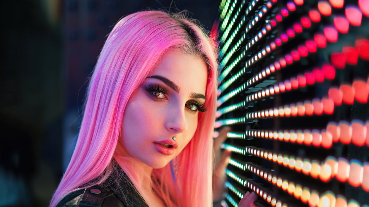 Girl Pink Hair Lip Pierced 4k