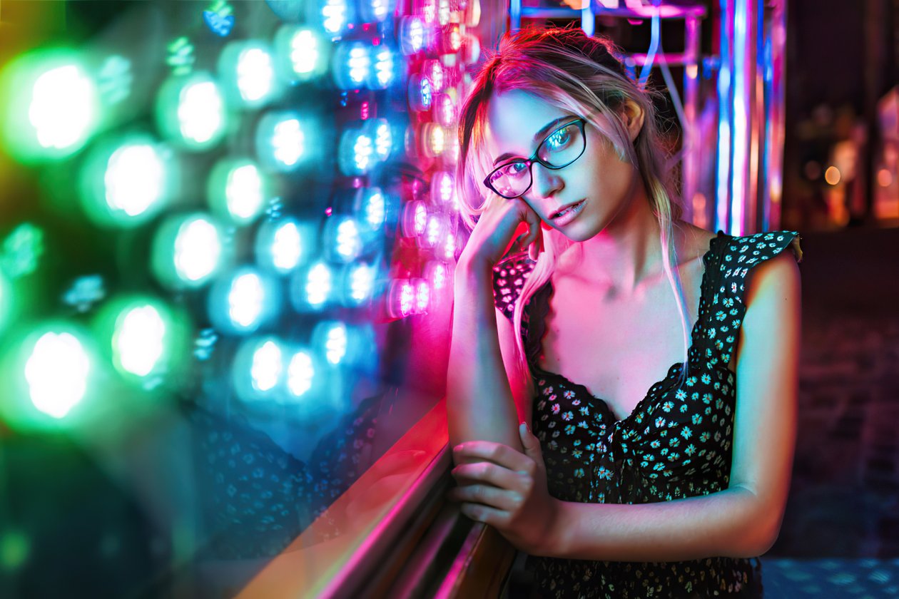 Girl Lights Outdoor 4k