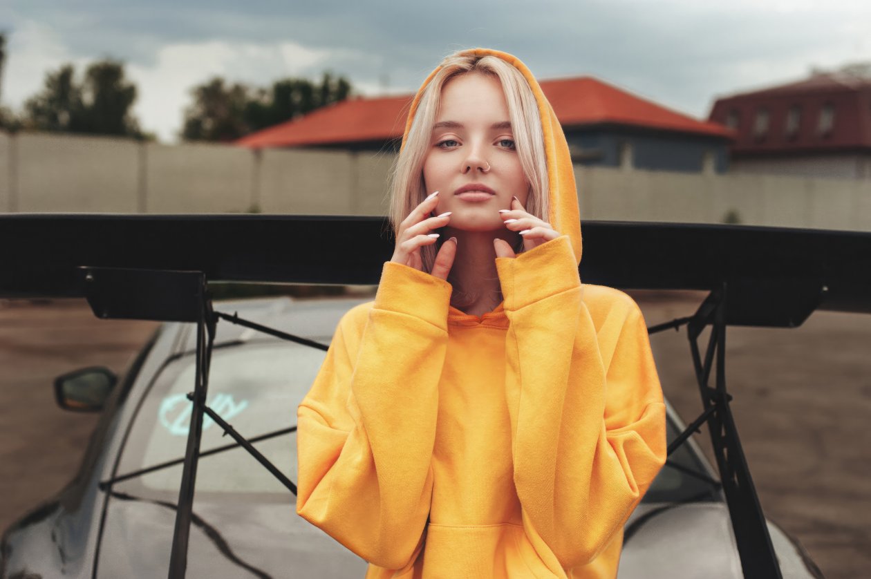 Yellow Hoodie Girl With Nose Ring