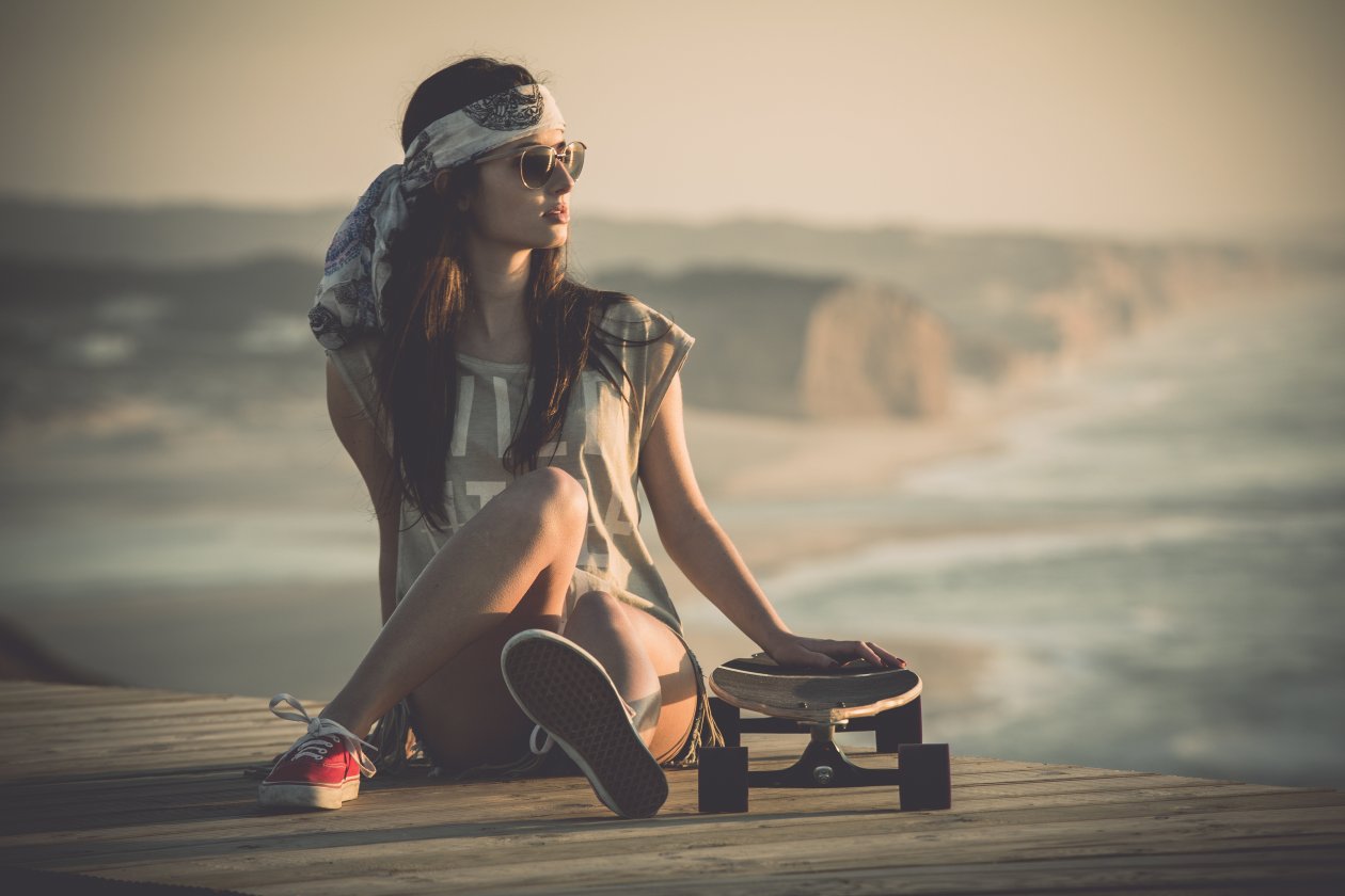 Girl With Skateboard 8k