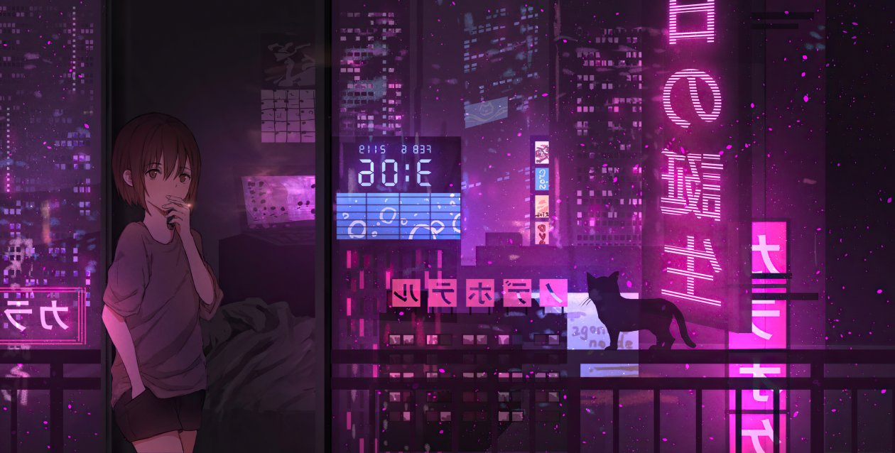 Anime Girl City Night Neon Cyberpunk 4k