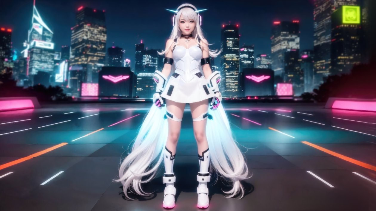 Asian Cyber Girl City Lights Armor Character