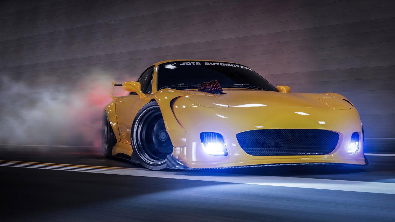 Yellow Mazda Rx7 Drifting 4k