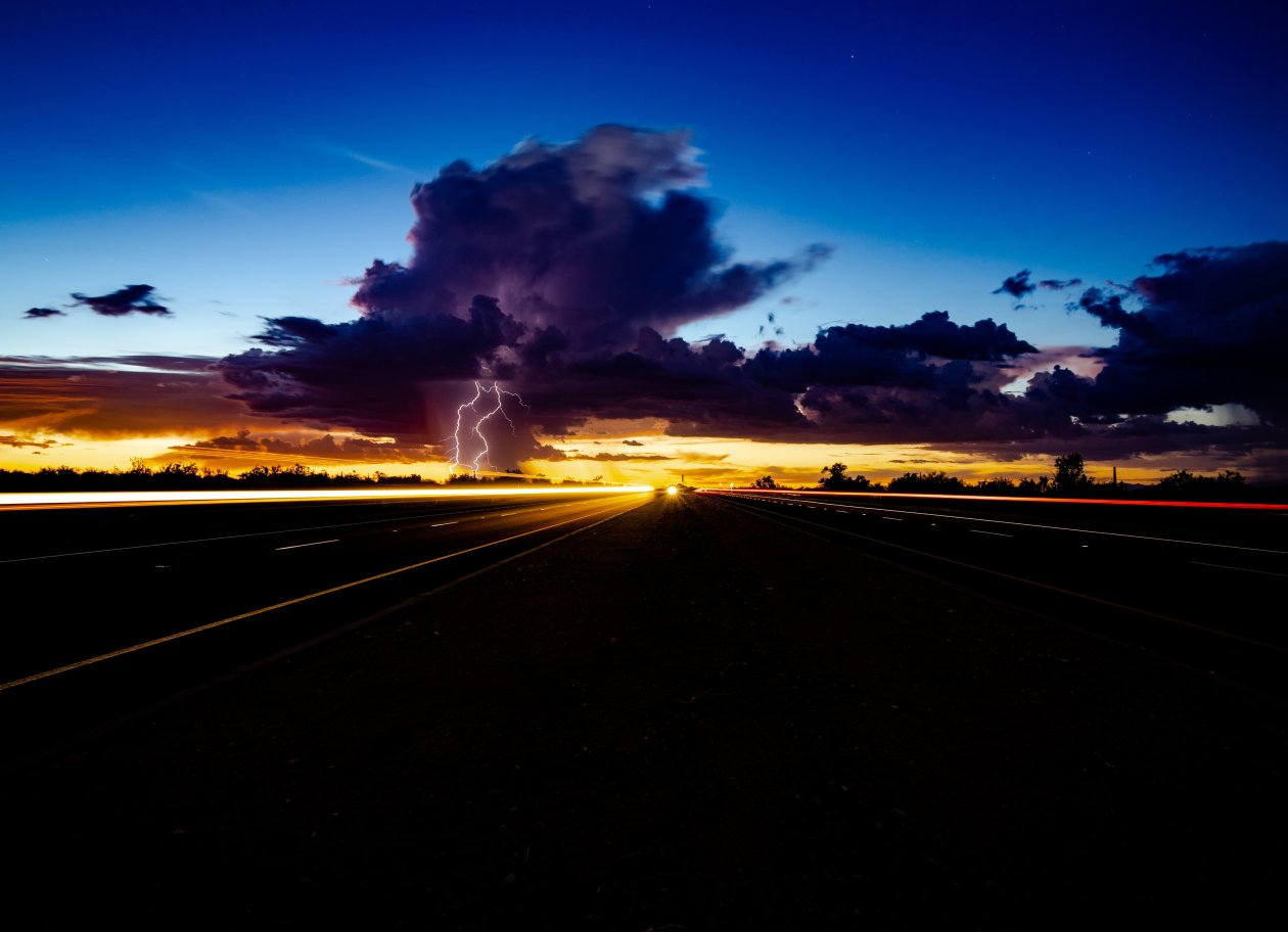 Thunder Storm Lightning Highway Light Trails 5k