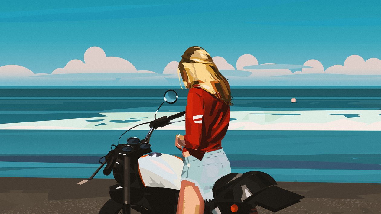 Blonde Biker Girl Minimal Art