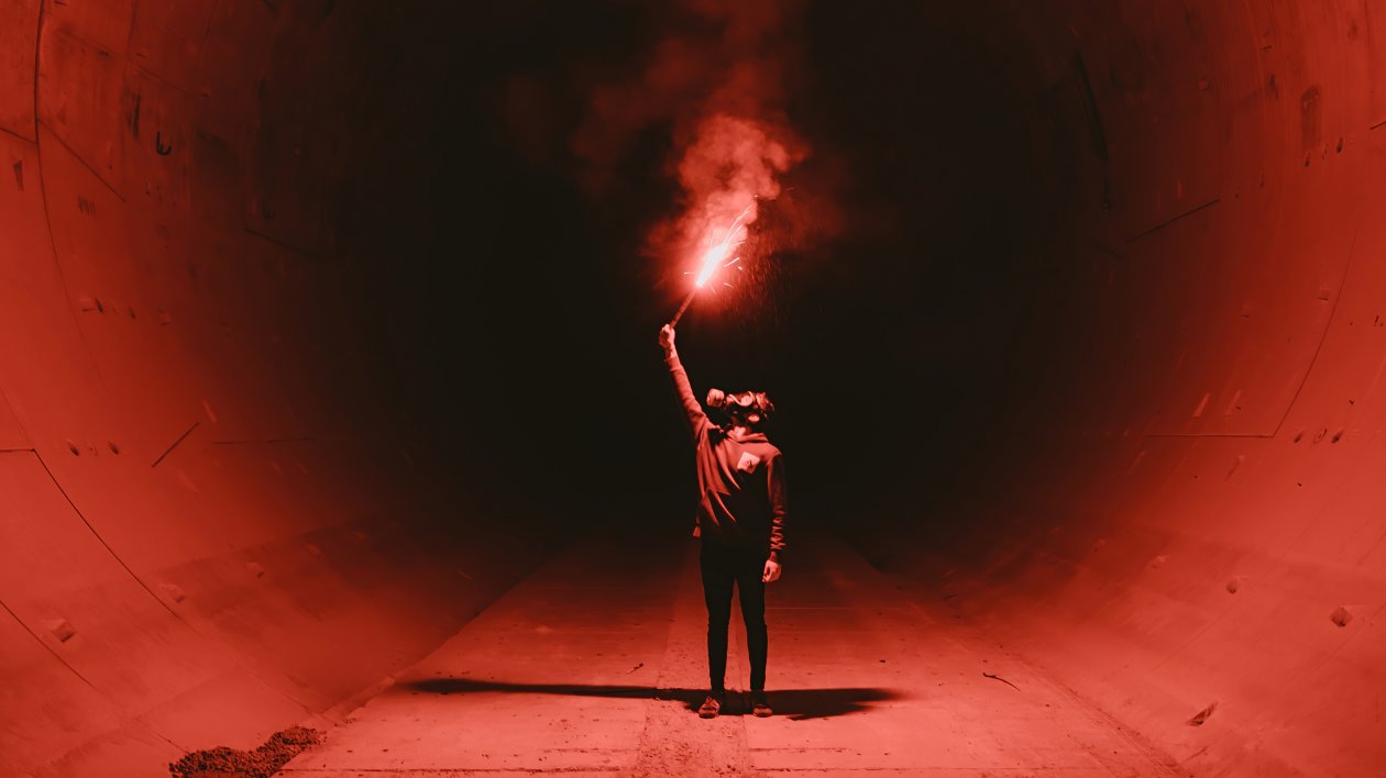 Man Lightning Flare In Cave