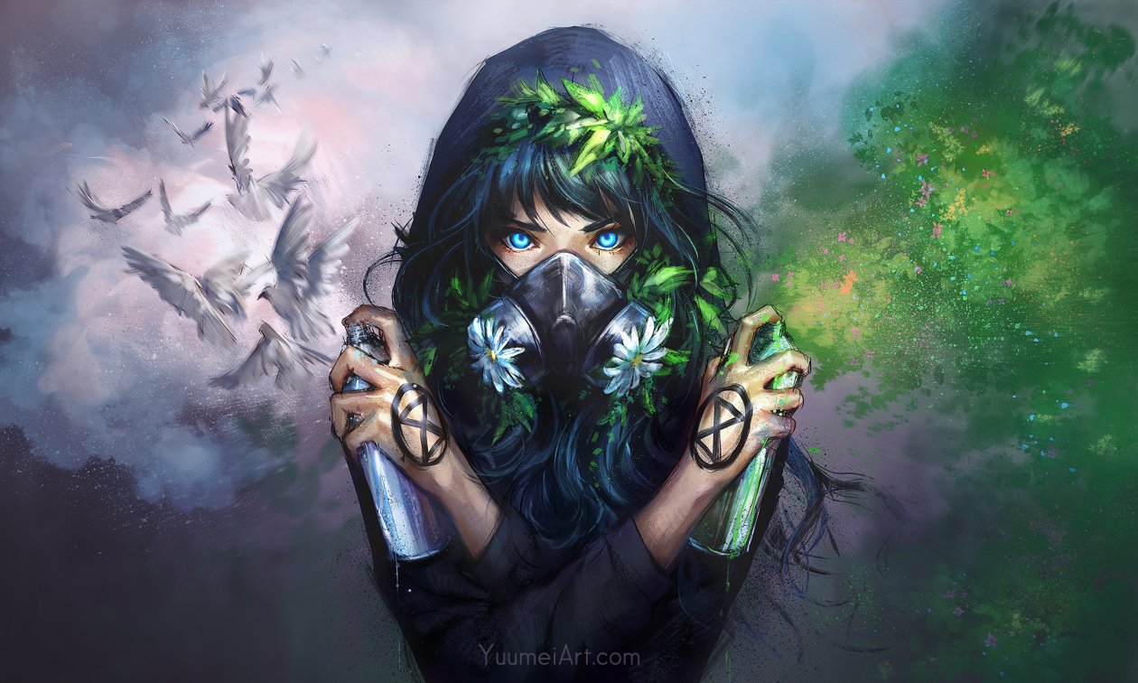 Mask Girl With Bottle Spray