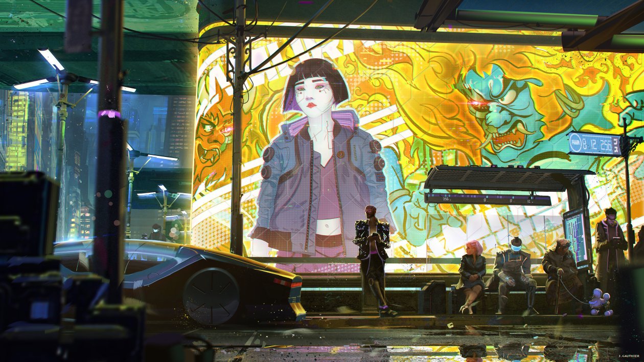 Cyberpunk 2077 Bus Stop 4k