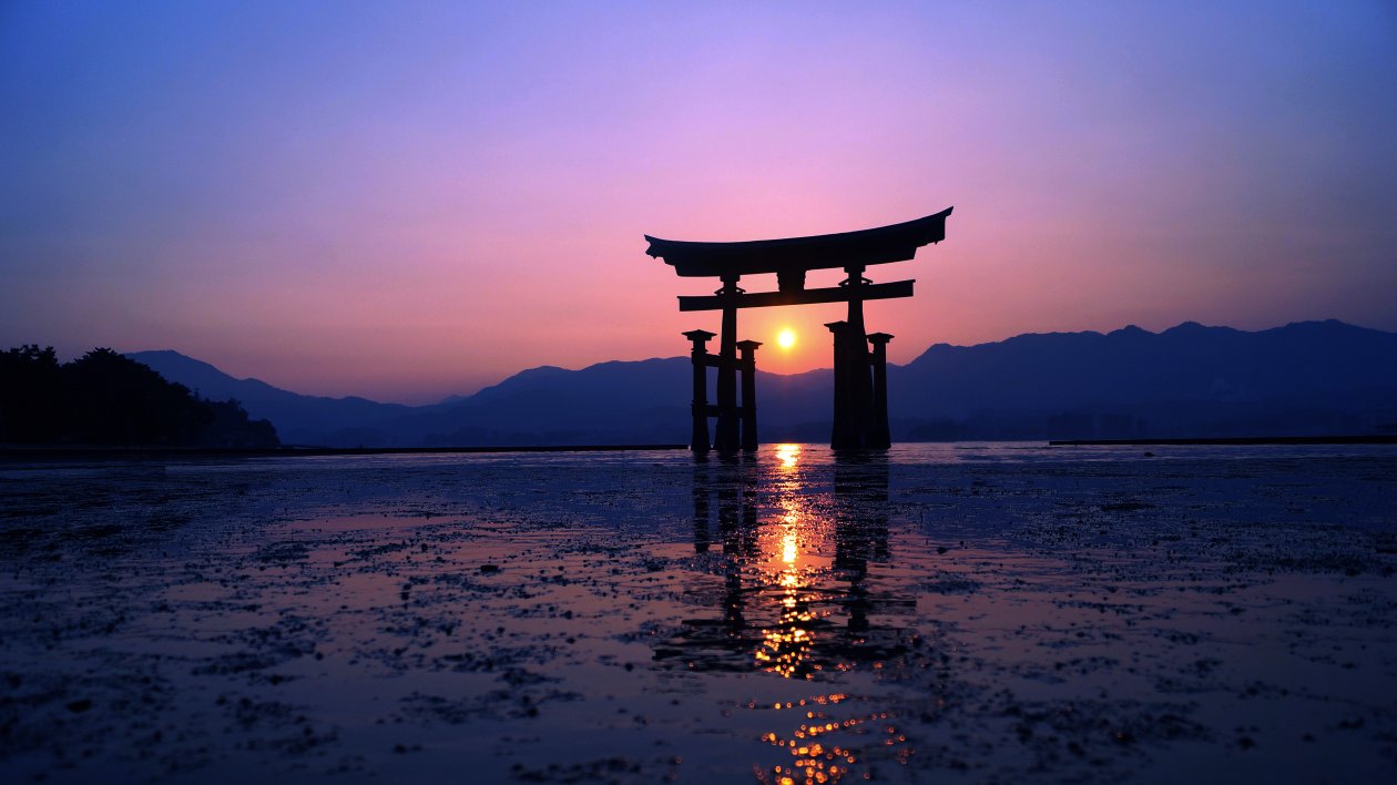 Japan Sunset Purple Evening 4k