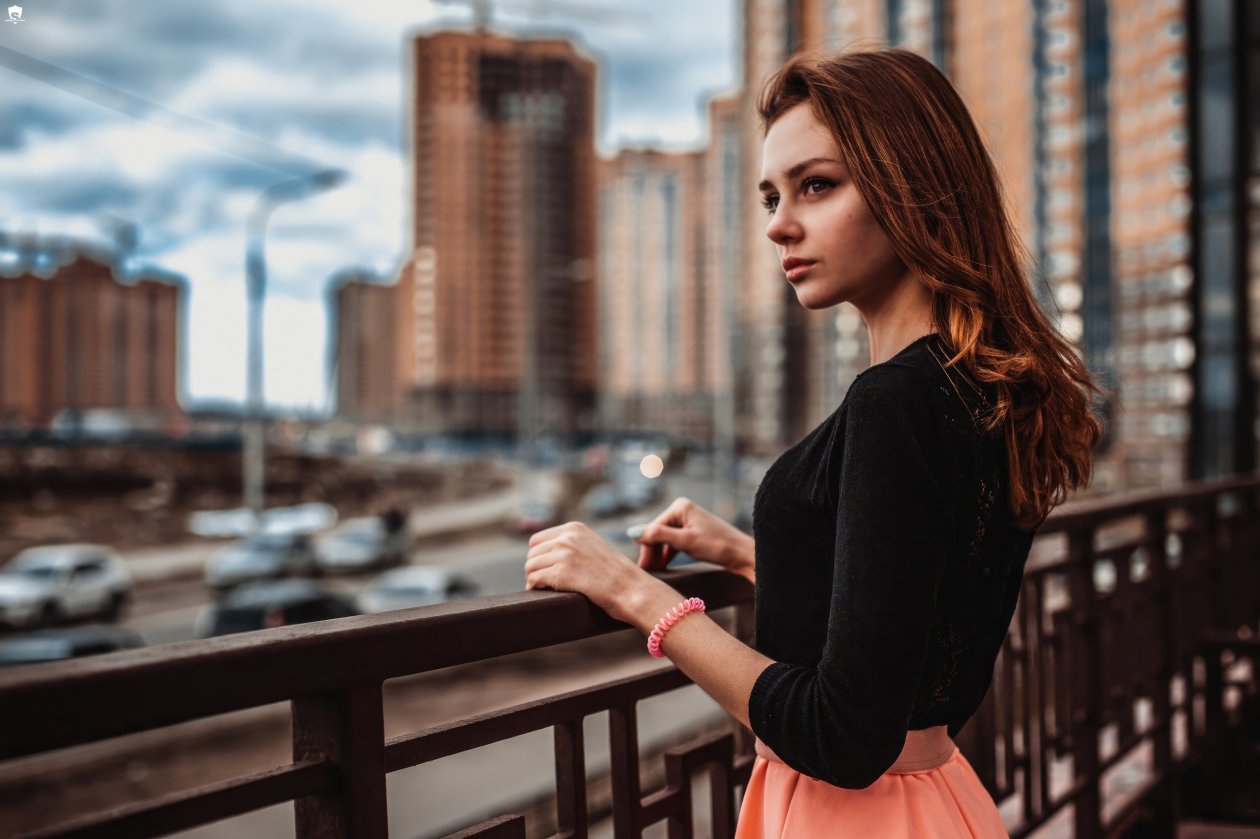 Women Model Skirt Wavy Hair City Outside 4k