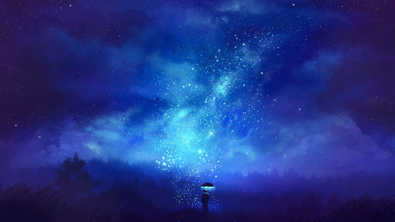 Man With Umbrella Starscape